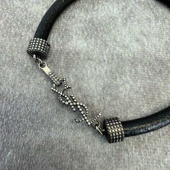 Yves Saint Laurent Black Leather Textured Bracelet - Picture 4 of 8